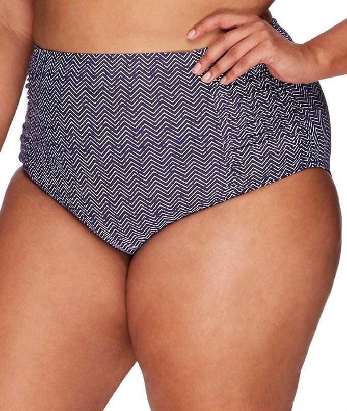 Artesands Zig Zag Rouched Side High Waist Brief - Navy - Image 3