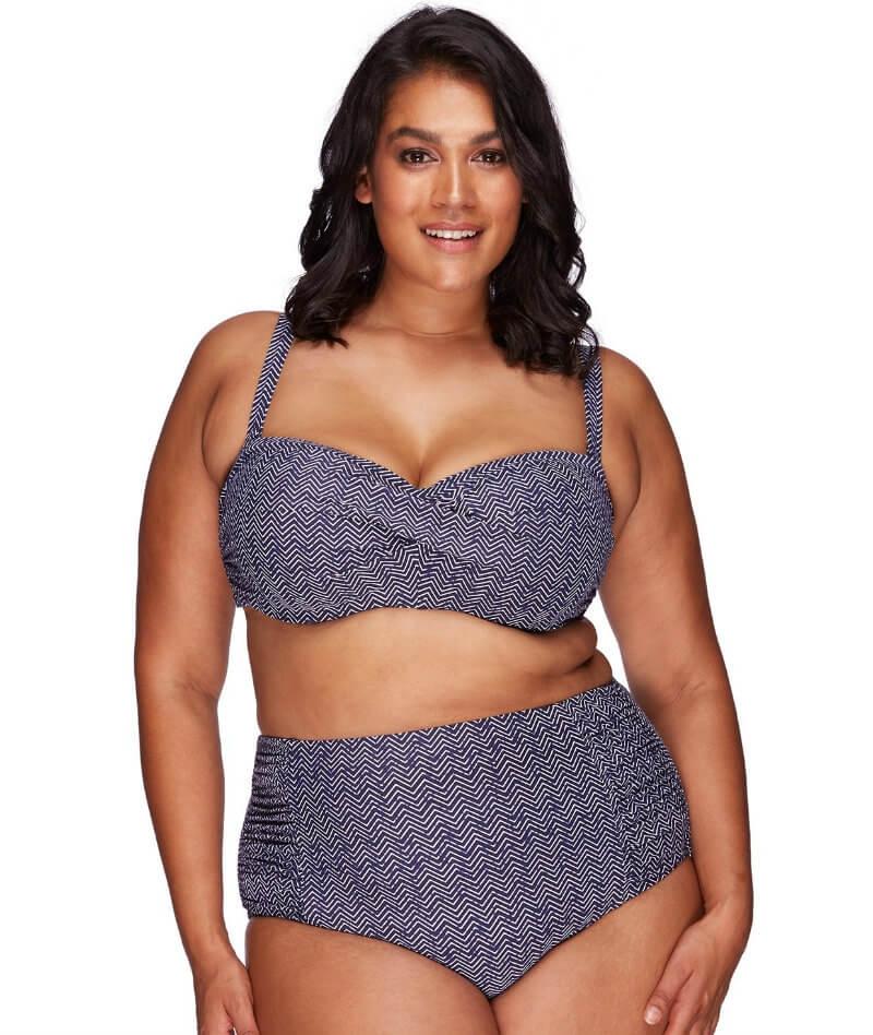 Artesands Zig Zag Rouched Side High Waist Brief - Navy - Image 4