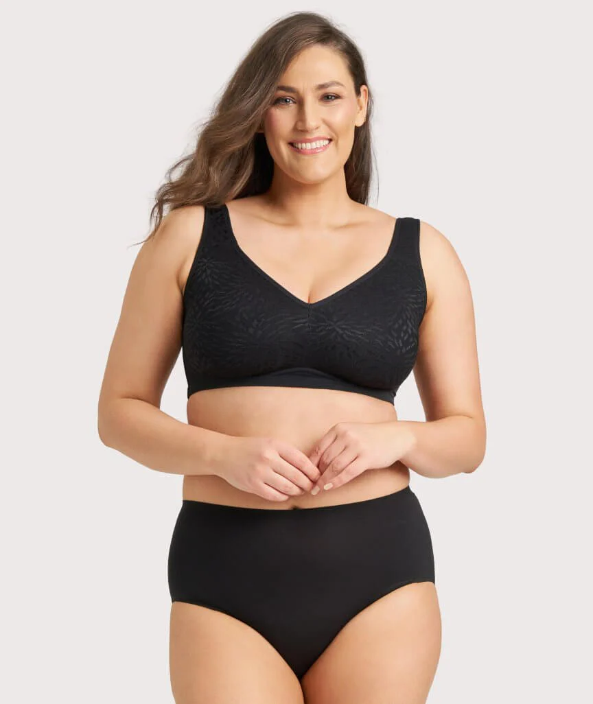 Ava & Audrey Millie Jacquard Mesh Wire-free Support Bra - Black - Image 5