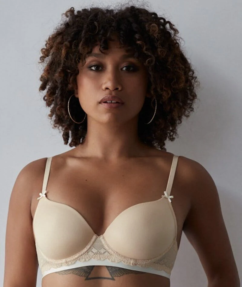 Bendon Geometric Lace Full Coverage Contour Bra - Toasted Almond/Pristine - Image 3