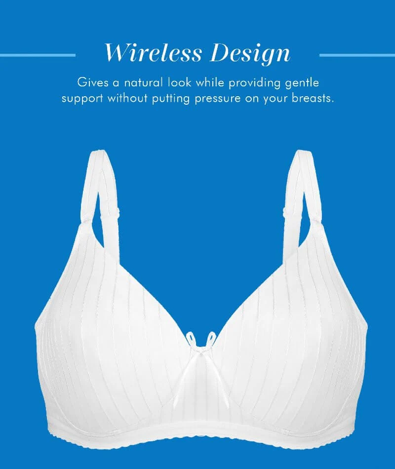 Bestform Striped Wire-free Cotton Bra with Lightly Lined Cups - White - Image 6