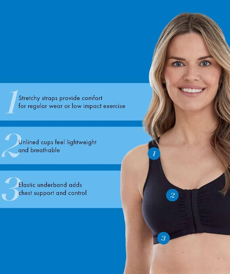 Bestform Unlined Wire-free Cotton Stretch Sports Bra with Front Closure - Black - Image 4