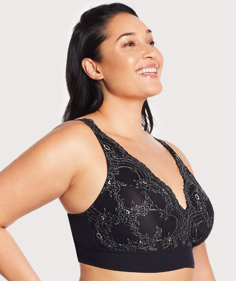 Glamorise Bramour Lexington Lace Plunge Wire-free Bralette - Black - Image 3