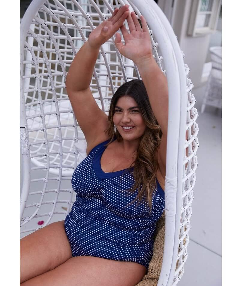 Capriosca Chlorine Resistant Underwire One Piece Swimsuit - Navy & White Dots - Image 3