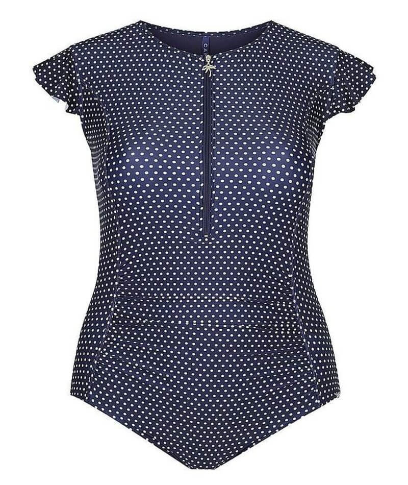 Capriosca Frill Sleeve One Piece Swimsuit - Navy & White Dots - Image 10