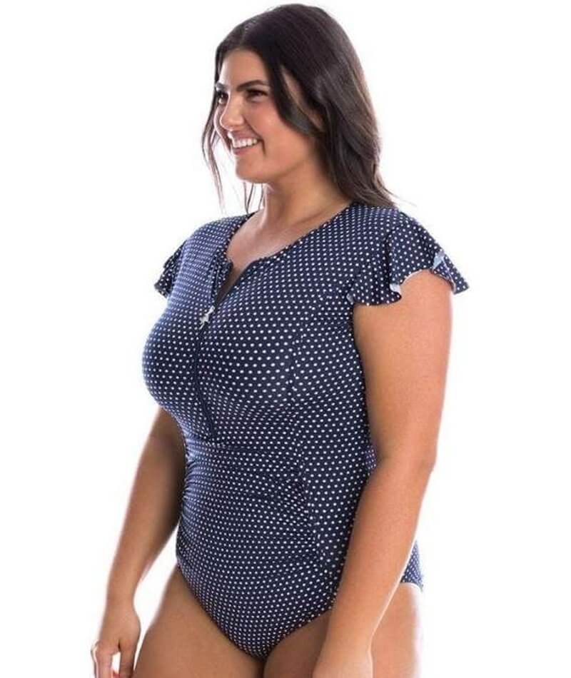 Capriosca Frill Sleeve One Piece Swimsuit - Navy & White Dots - Image 7