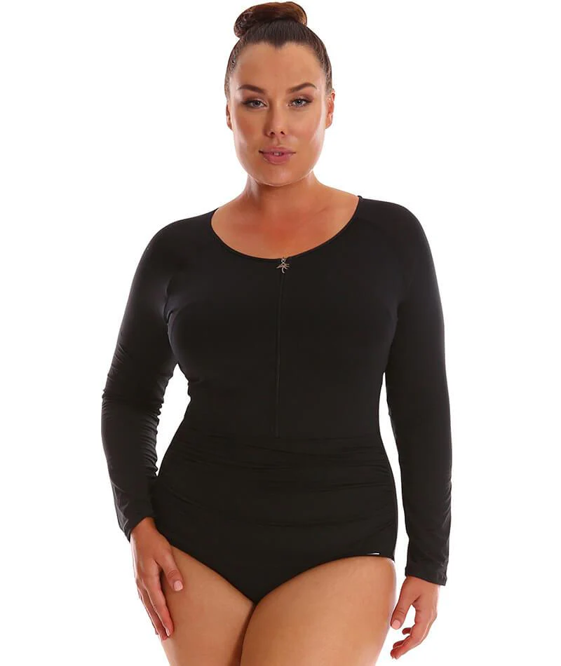 Capriosca Long Sleeve Zip One Piece - Black - Image 4