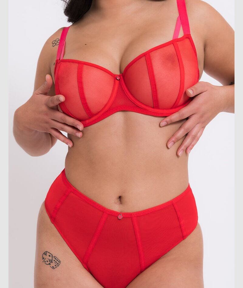 Curvy Kate Elementary High Waist Brazilian Brief - Red/Pink - Image 3