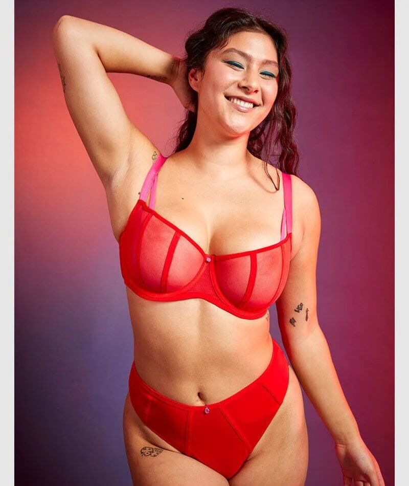 Curvy Kate Elementary High Waist Brazilian Brief - Red/Pink - Image 5