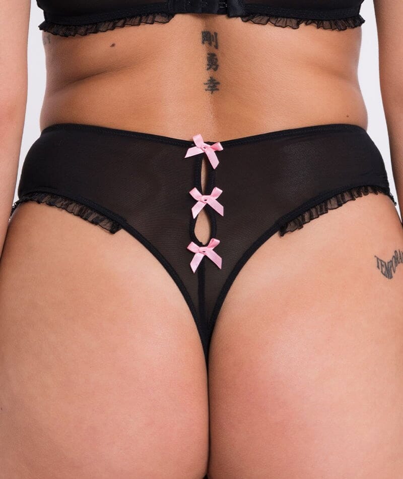 Curvy Kate Frill Me High Waist Thong - Black/Pink - Image 2