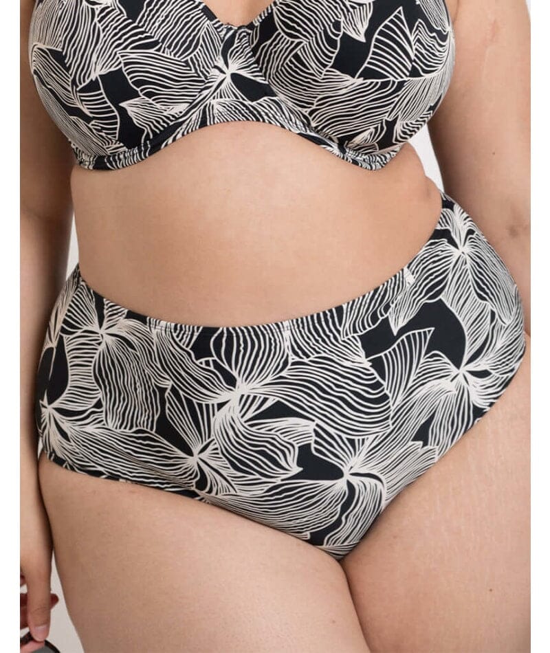 Curvy Kate Ripple Reef High Waist Bikini Brief - Black Print