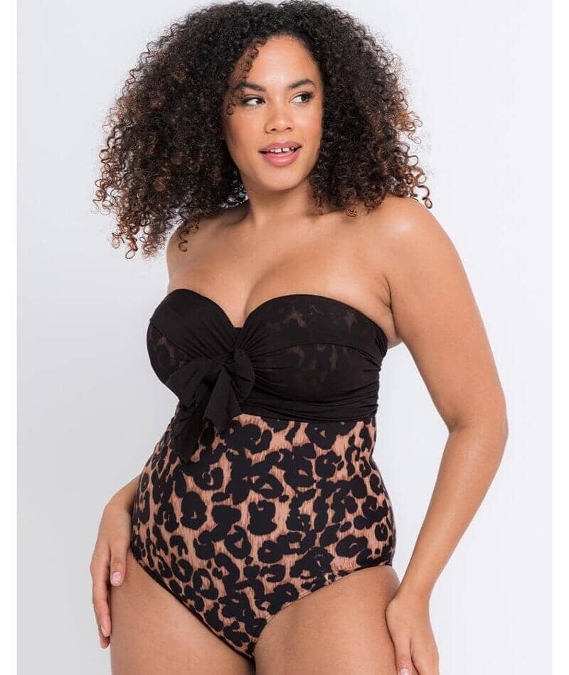 Curvy Kate Wrapsody Bandeau One Piece Swimsuit - Leopard Print - Image 3