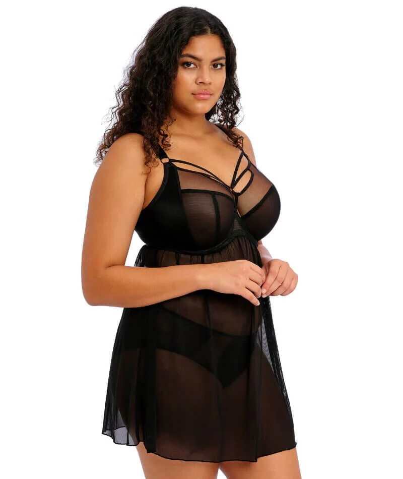 Elomi Sachi Black Underwired Babydoll - Black - Image 3