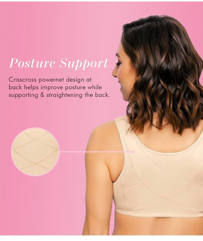 Exquisite Form Fully Front Close Wire-free Cotton Posture Bra With Lace - Nude - Image 10