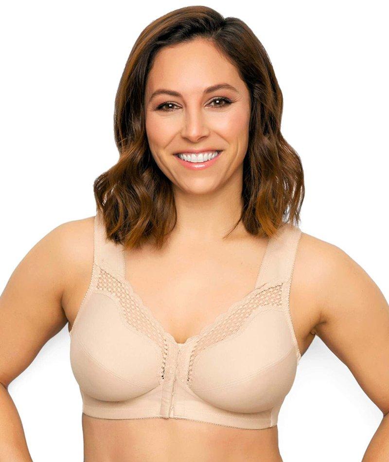 Exquisite Form Fully Front Close Wire-free Cotton Posture Bra With Lace - Nude - Image 4