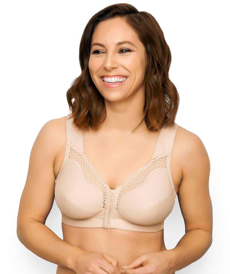 Exquisite Form Fully Front Close Wire-free Cotton Posture Bra With Lace - Nude - Image 5