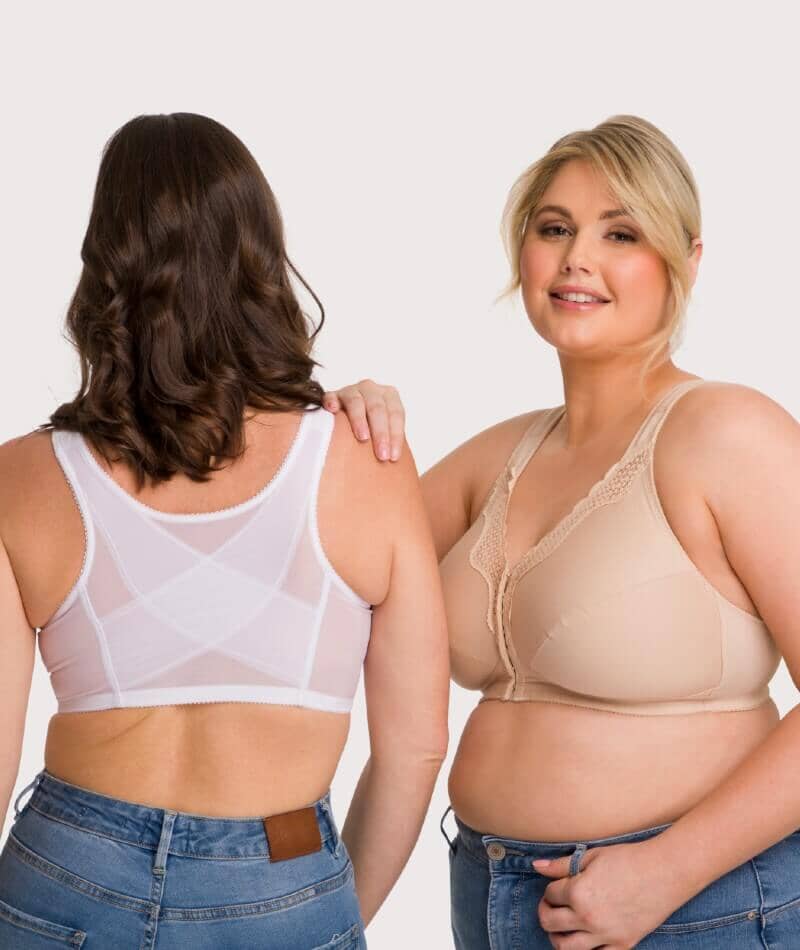 Exquisite Form Fully Front Close Wire-free Cotton Posture Bra With Lace - Nude - Image 7