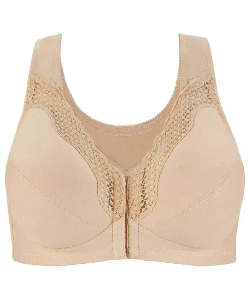 Exquisite Form Fully Front Close Wire-free Cotton Posture Bra With Lace - Nude - Image 9