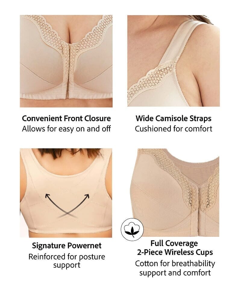 Exquisite Form Fully Front Close Wire-free Cotton Posture Bra With Lace - Nude - Image 12