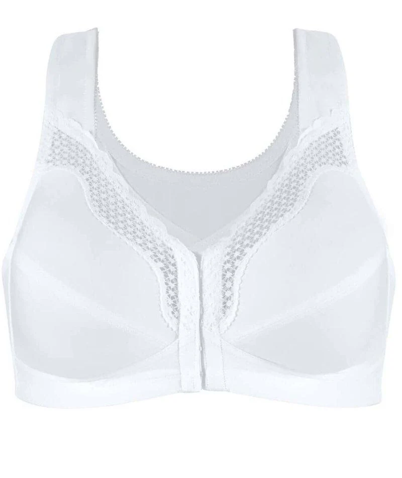 Exquisite Form Fully Front Close Wire-free Cotton Posture Bra With Lace - White - Image 4