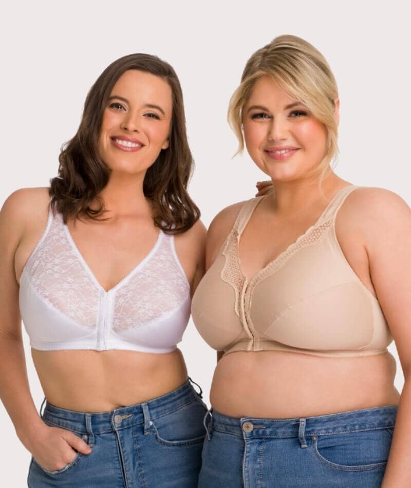 Exquisite Form Fully Front Close Wire-free Cotton Posture Bra With Lace - White - Image 5