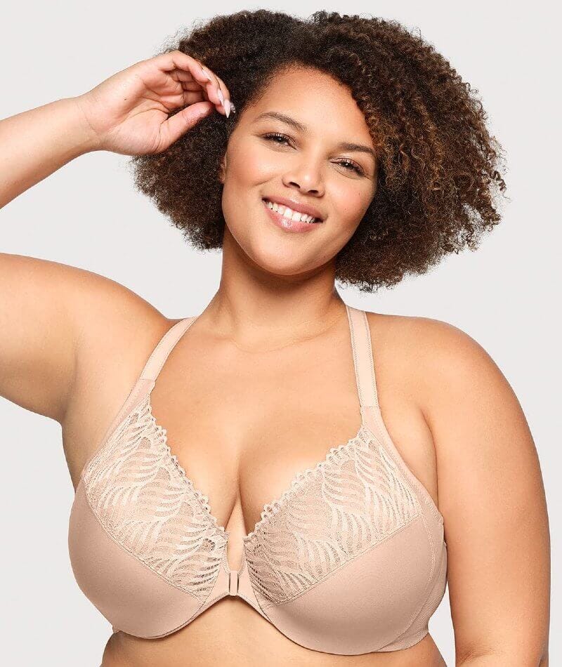 Glamorise Front-Closure T-Back WonderWire Bra - Cafe - Image 4