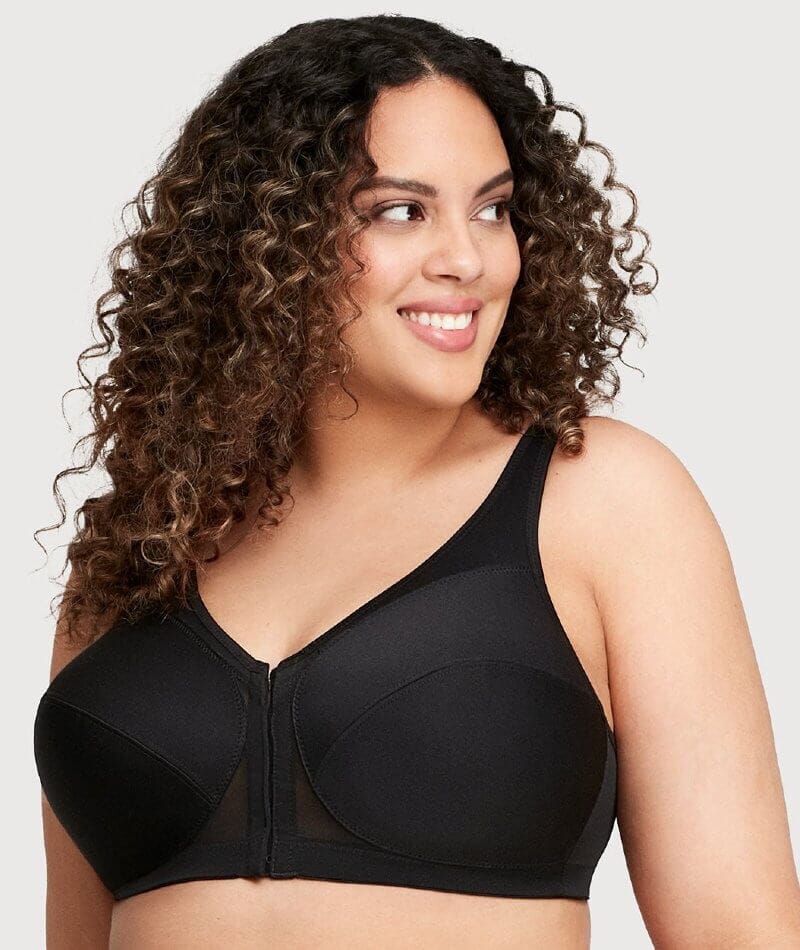 Glamorise MagicLift Front-Closure Wire-free Posture Back Bra - Black - Image 4