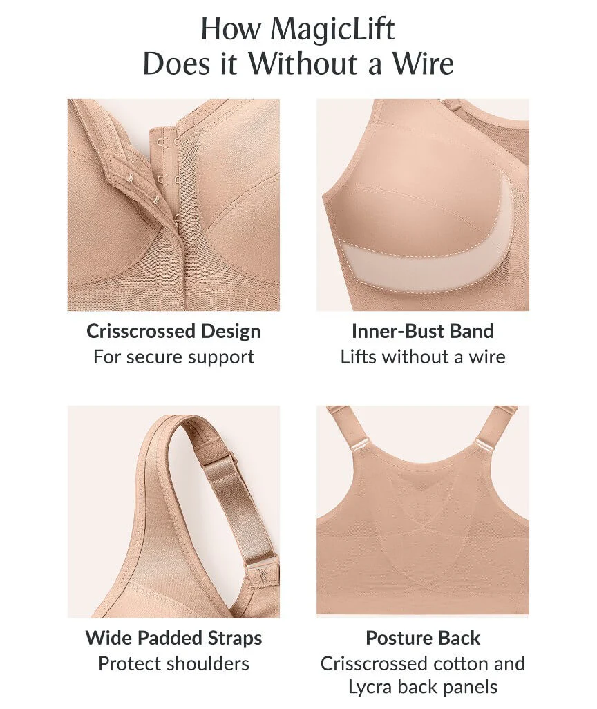 Glamorise MagicLift Front-Closure Wire-free Posture Back Bra - Black - Image 6