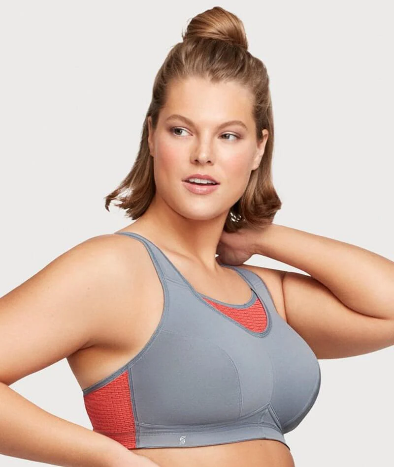 Glamorise No-Bounce Camisole Elite Wire-free Sports Bra - Gray/Coral - Image 3