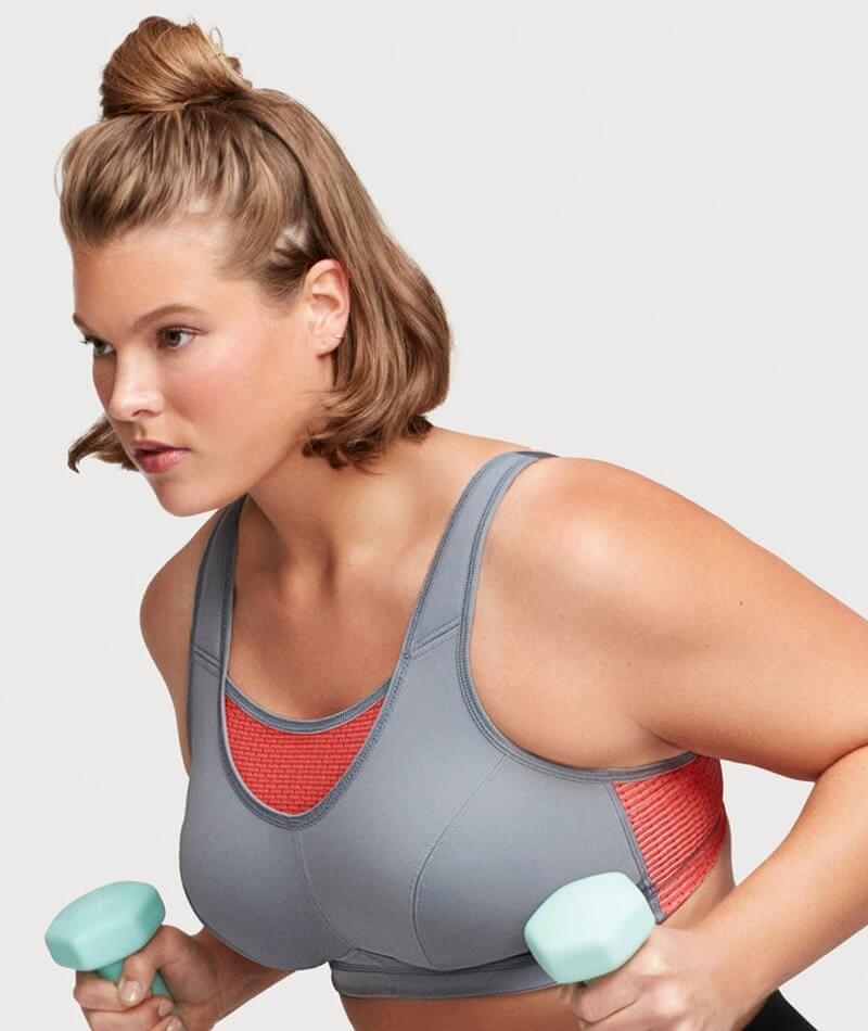 Glamorise No-Bounce Camisole Elite Wire-free Sports Bra - Gray/Coral - Image 5