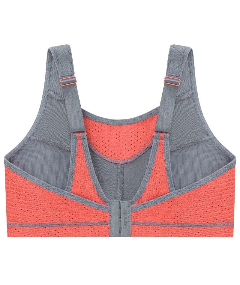 Glamorise No-Bounce Camisole Elite Wire-free Sports Bra - Gray/Coral - Image 8