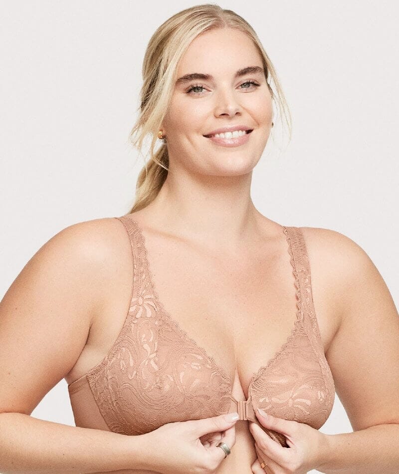 Glamorise WonderWire Front-Closure Stretch Lace Bra - Cappuccino - Image 3