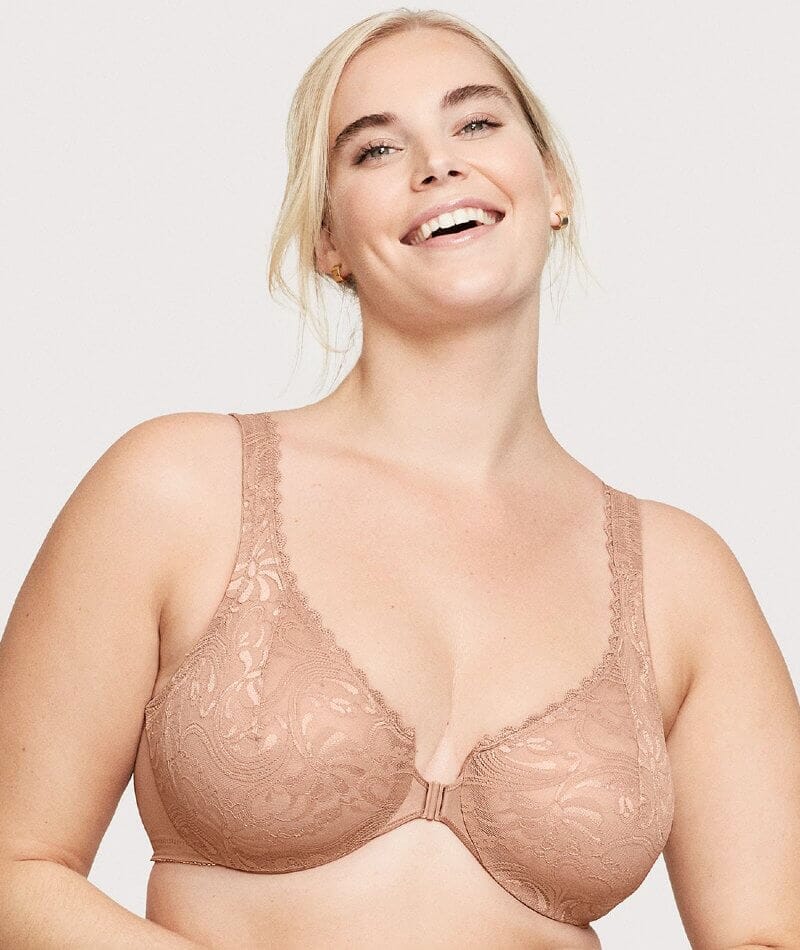 Glamorise WonderWire Front-Closure Stretch Lace Bra - Cappuccino - Image 5