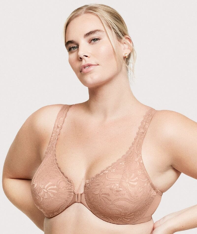 Glamorise WonderWire Front-Closure Stretch Lace Bra - Cappuccino - Image 6