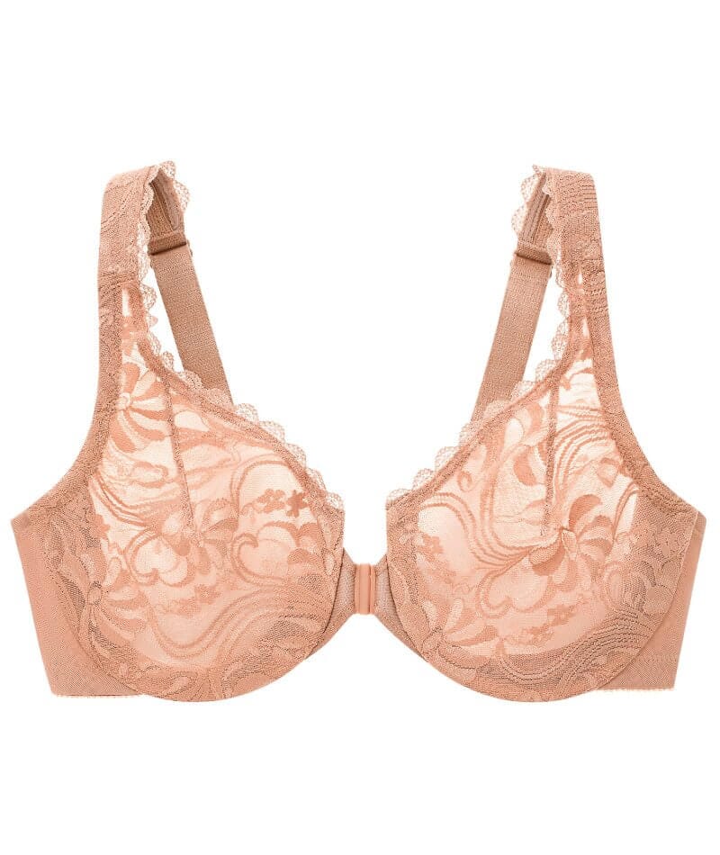 Glamorise WonderWire Front-Closure Stretch Lace Bra - Cappuccino - Image 7