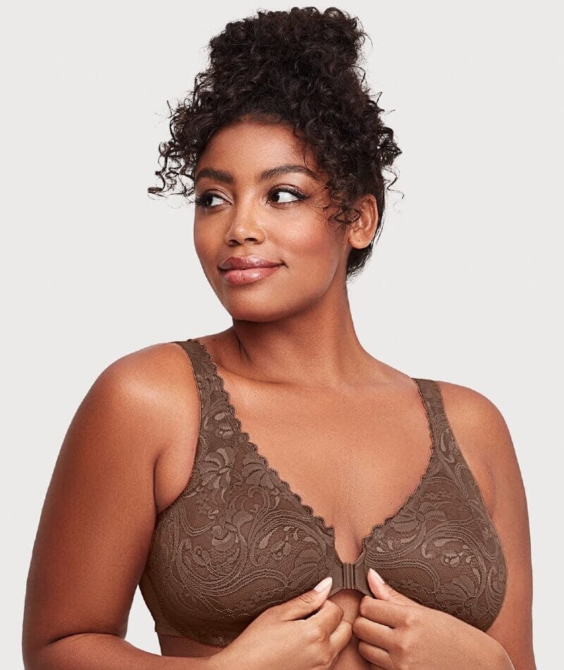 Glamorise WonderWire Front-Closure Stretch Lace Bra - Mocha - Image 3