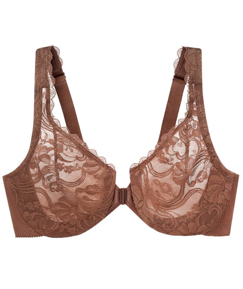 Glamorise WonderWire Front-Closure Stretch Lace Bra - Mocha - Image 5