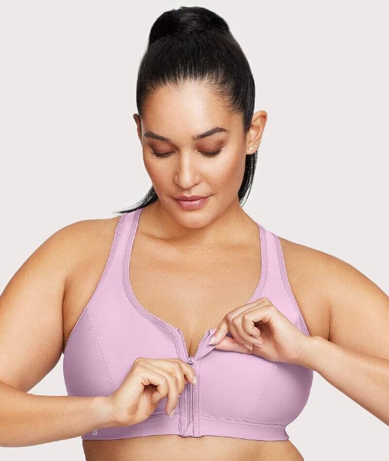 Glamorise Zip Up Front-Closure Wire-free Sports Bra - Lavender - Image 3