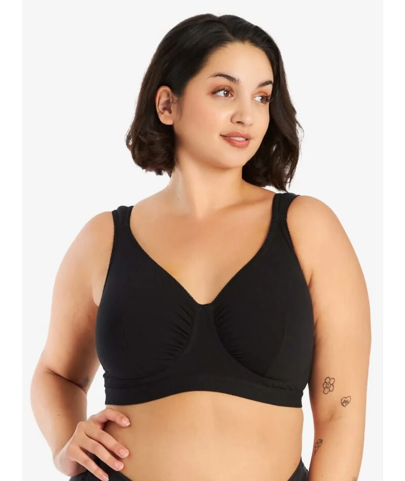 Leading Lady The Evie Plus Size Wire-free Cotton Comfort Bra - Black