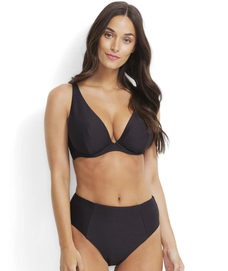 Miléa Mini Rib DD-E Plunge Tri Bikini Top - Nero - Image 3