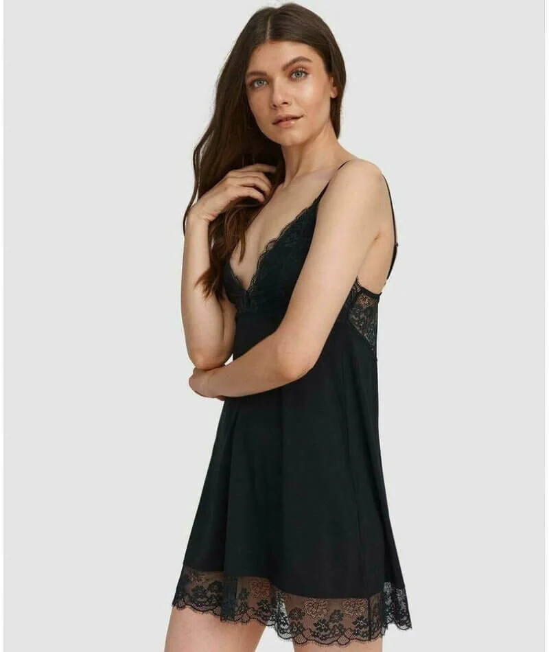 Oh!Zuza Lace Detail Chemise - Black - Image 4
