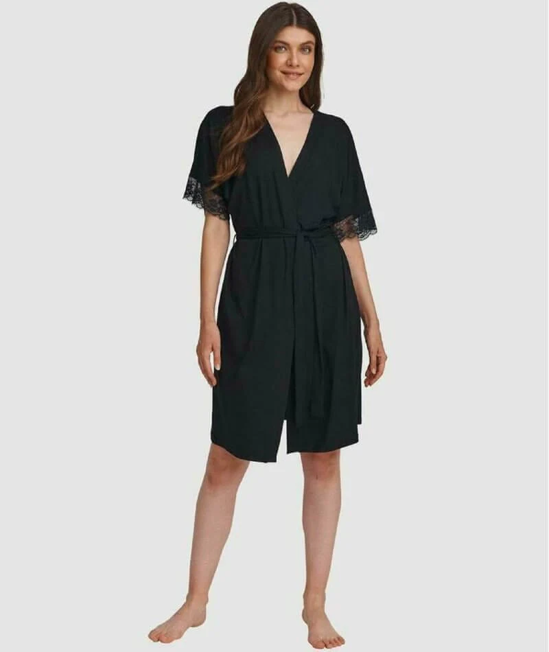 Oh!Zuza Lace Trim Robe - Black - Image 4