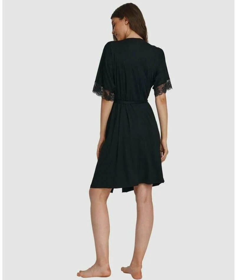 Oh!Zuza Lace Trim Robe - Black - Image 5