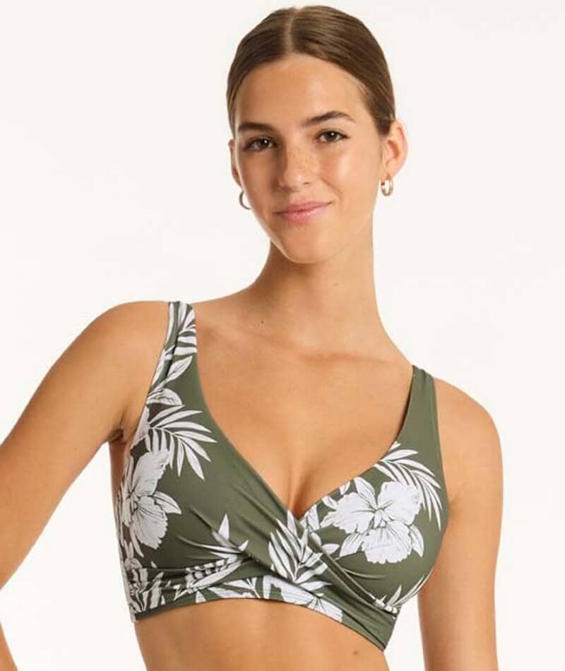 Sea Level Aloha Cross Front A-DD Cup Bikini Top - Khaki - Image 2
