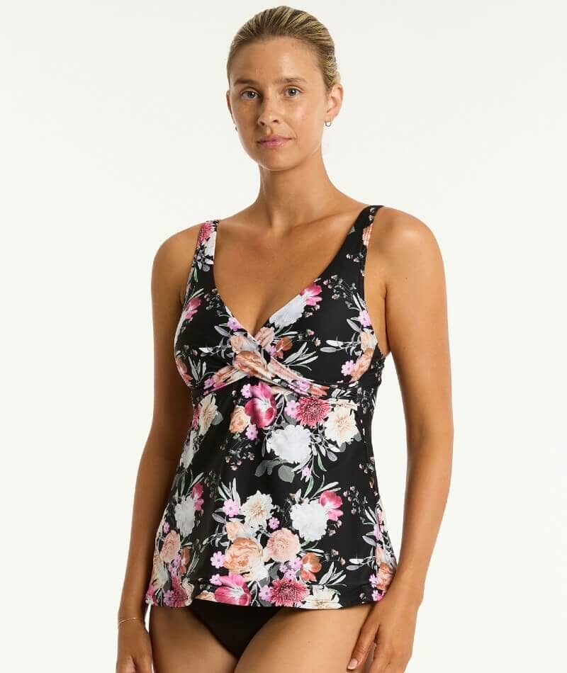 Sea Level Belle Cross Front  Swing DD-E Cup Singlet Top - Black - Image 3