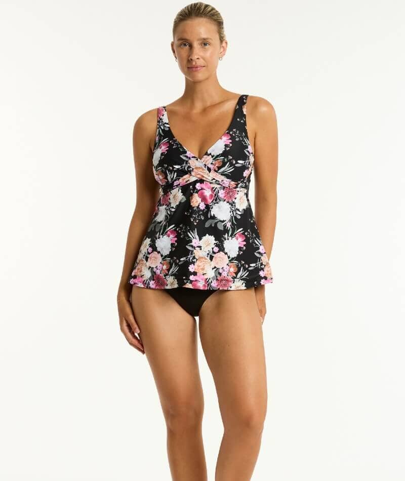 Sea Level Belle Cross Front  Swing DD-E Cup Singlet Top - Black - Image 4