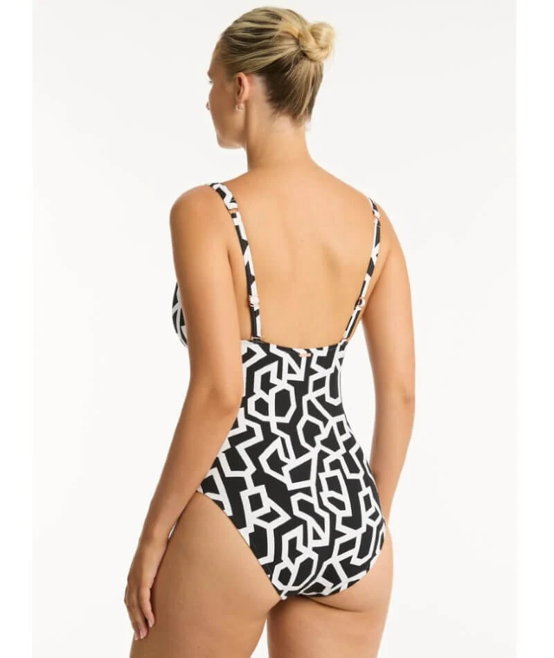 Sea Level Deco Longline Tri One Piece Swimsuit - Black - Image 2