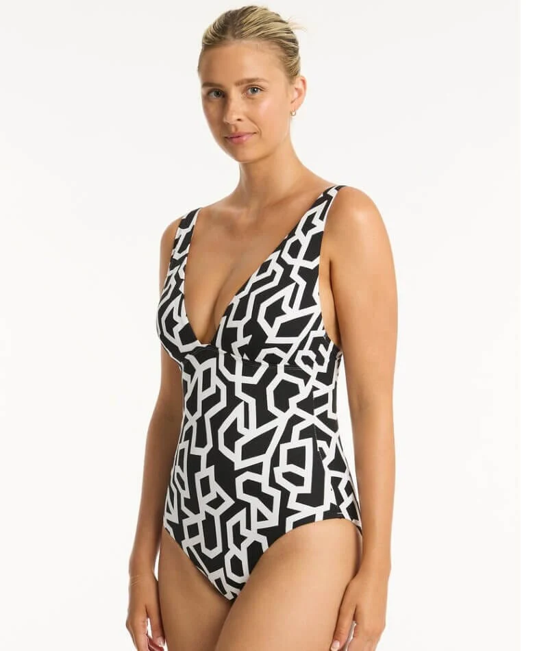 Sea Level Deco Longline Tri One Piece Swimsuit - Black - Image 3