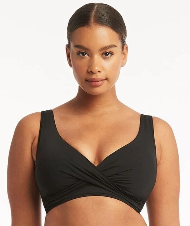 Sea Level Eco Essentials Cross Front A-DD Cup Bikini Top - Black - Image 2