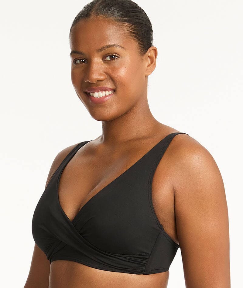Sea Level Eco Essentials Cross Front A-DD Cup Bikini Top - Black - Image 4